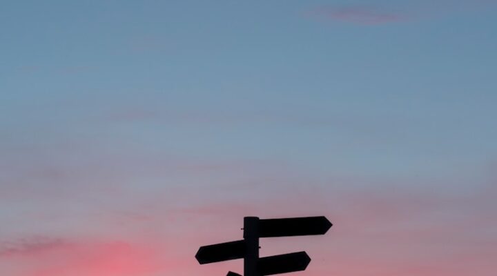 silhouette of a road signage during golden hour